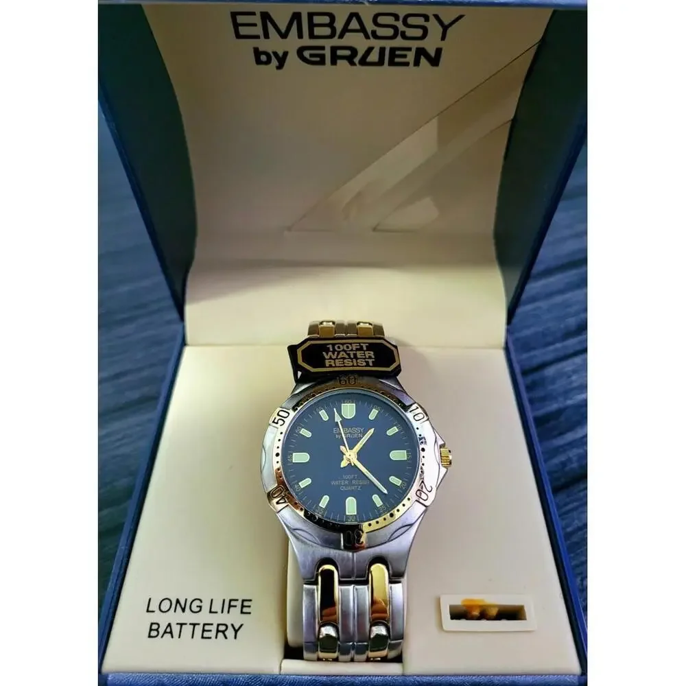 Rare Vintage NOS Gruen‎ Sport 2 Tone Watch W Box & Papers